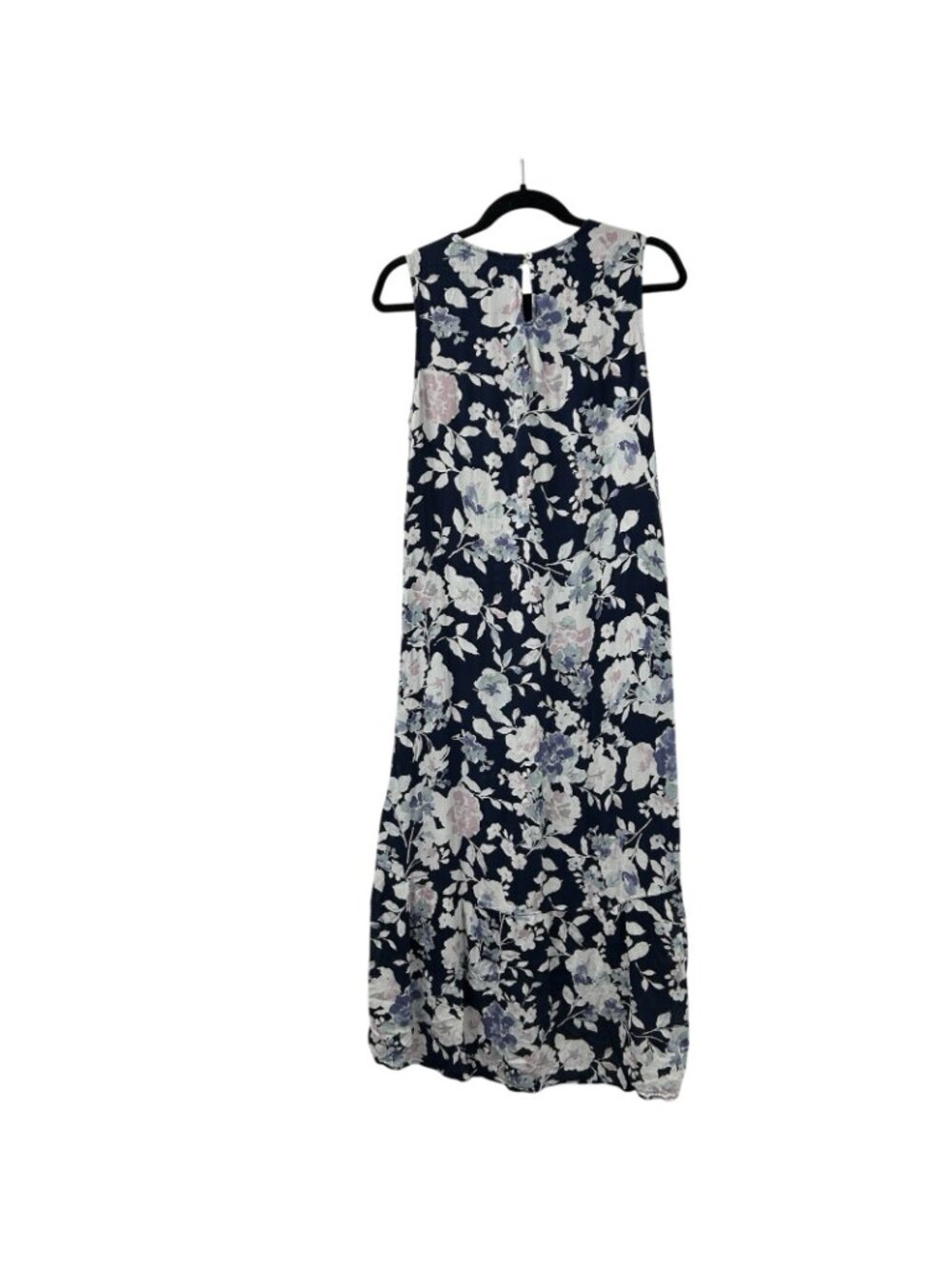 J. Jill Sleeveless Maxi Dress Womens M Navy Blue Floral Crewneck 100% Rayon - Picture 11 of 16